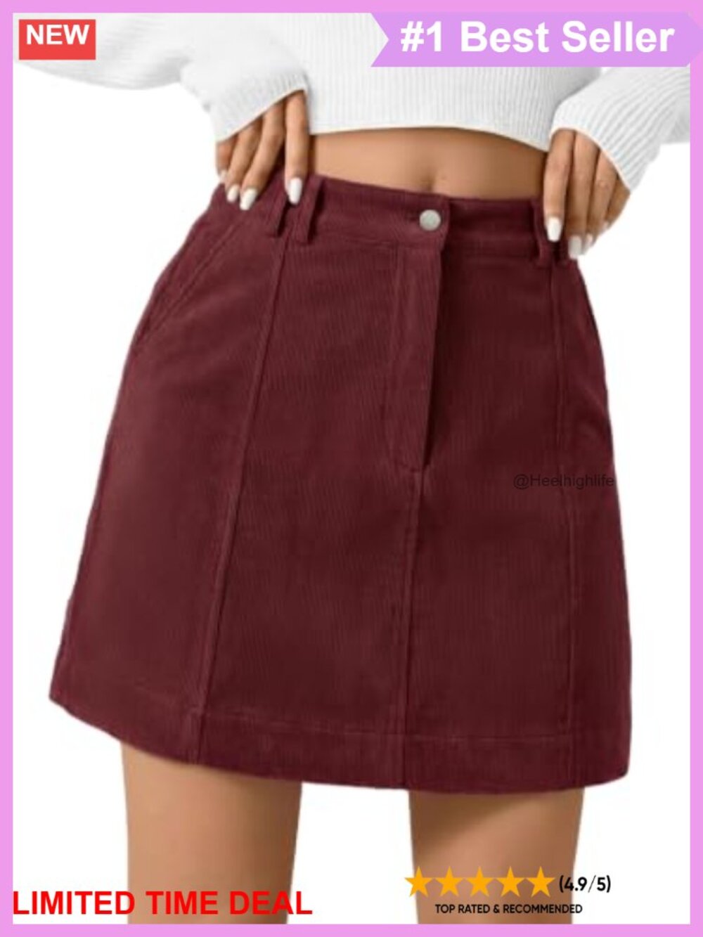 Corduroy Mini Skirt High Waisted A-Line Vintage Short Skirt Pockets